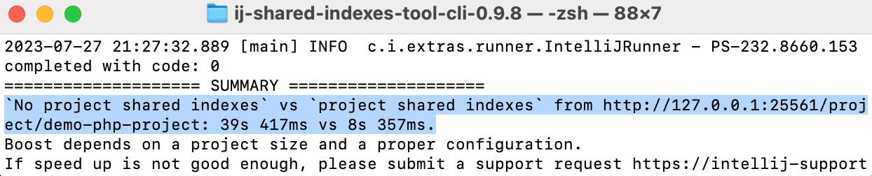 Estimated indexing time