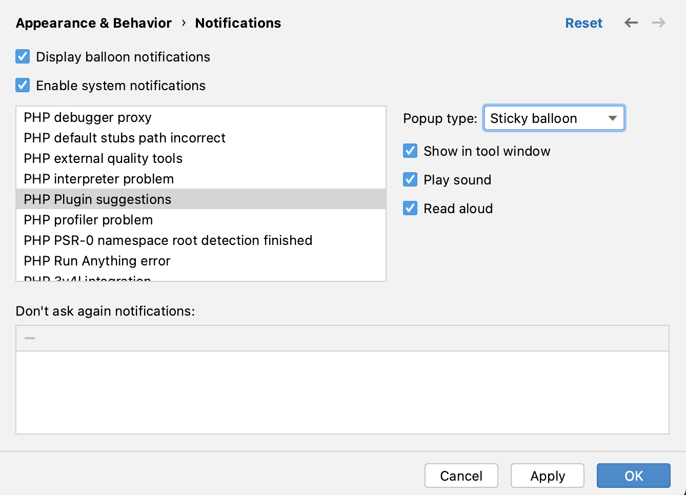 Configuring notifications settings