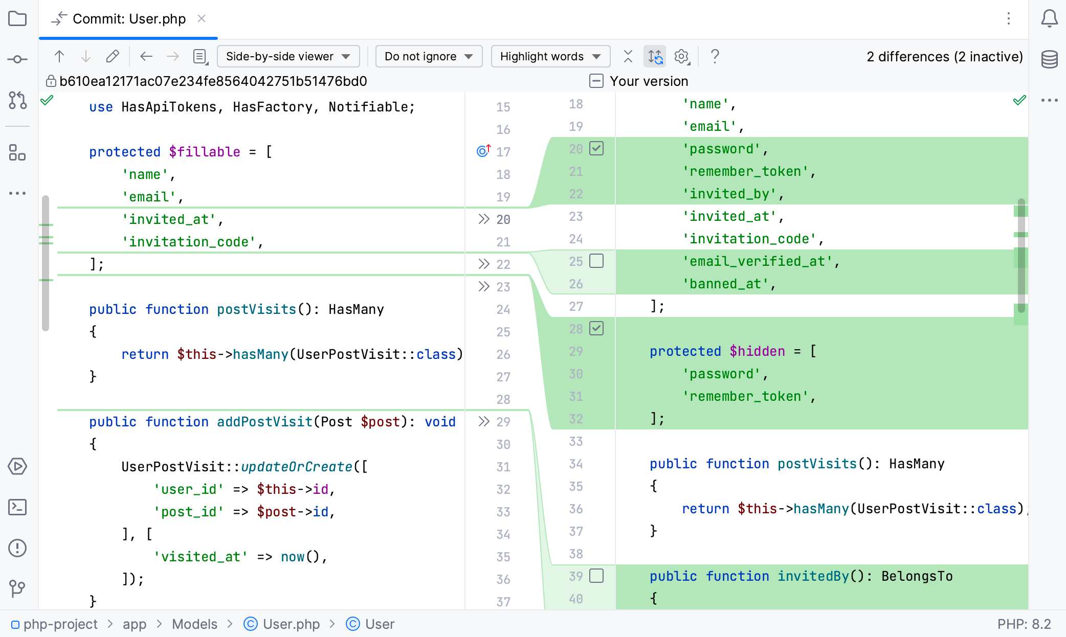 PhpStorm: Partial commit dialog