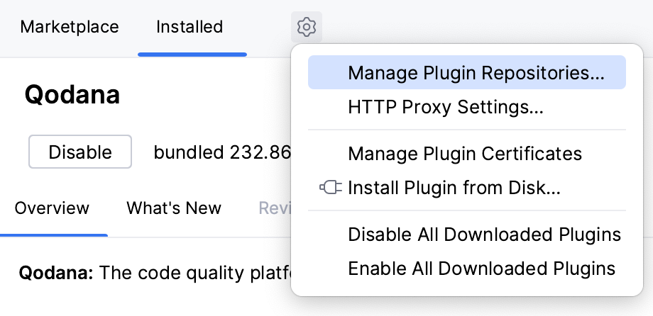 The Manage plugin repositories menu