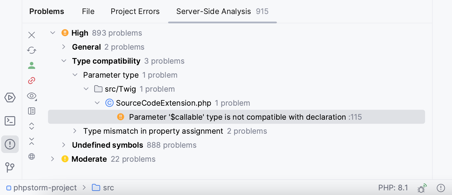 PhpStorm: Qodana inspection results in the Problems window