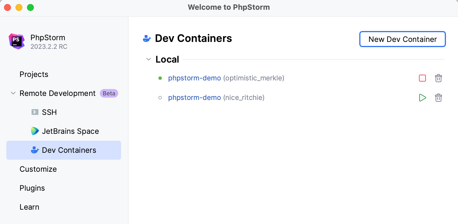 Recent Dev containers