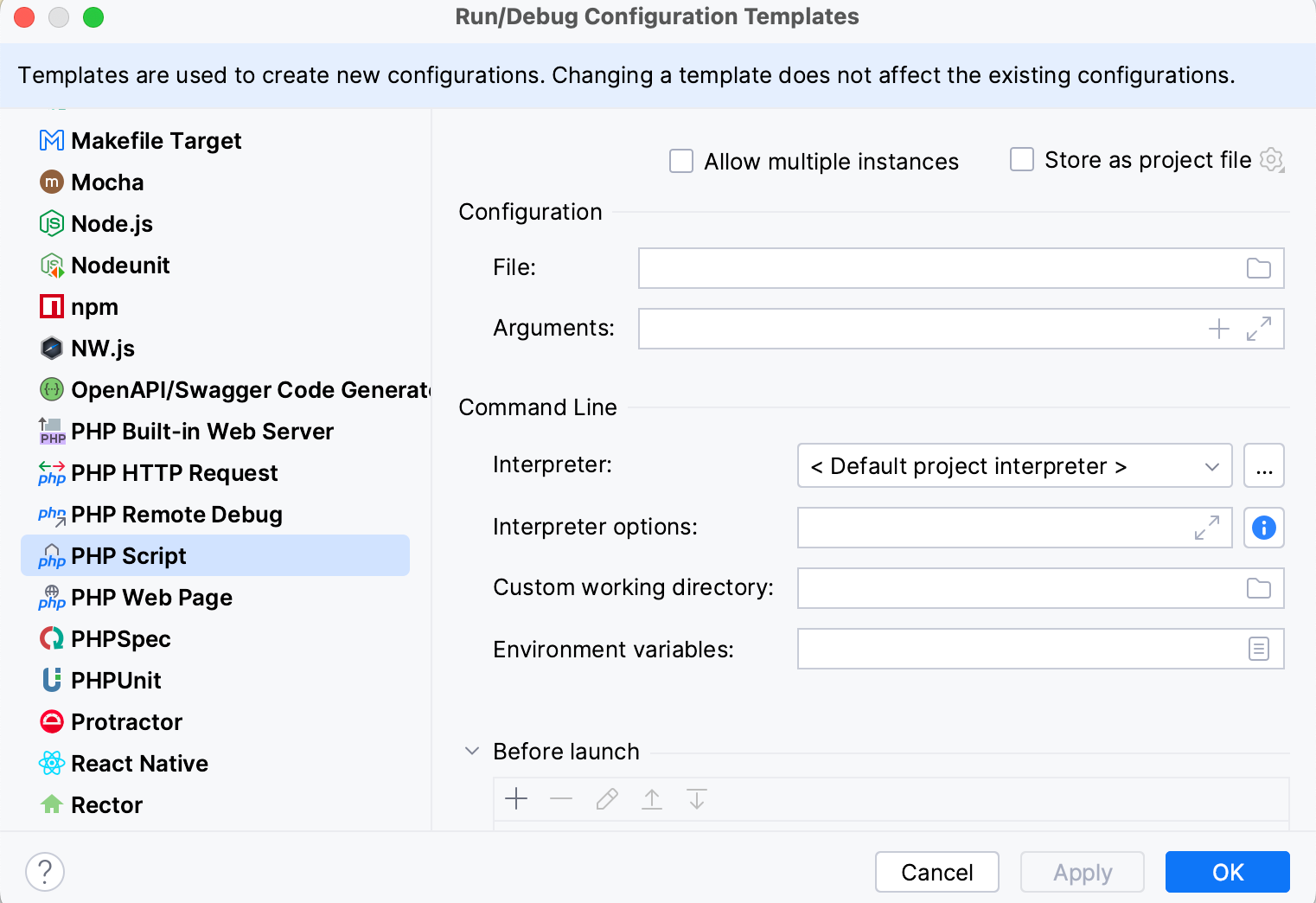 Run/Debug templates