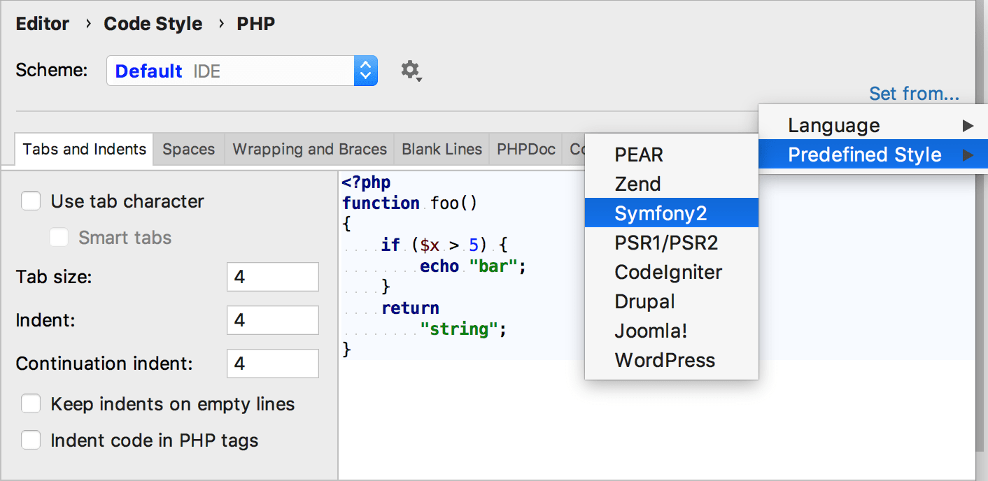 Symfony code style settings