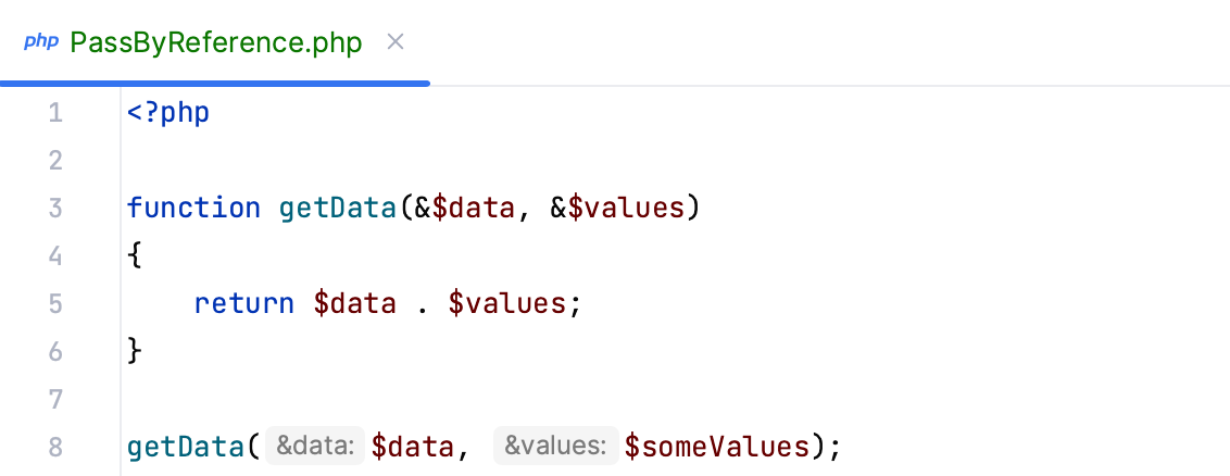 Parameter hints for arguments passed by reference