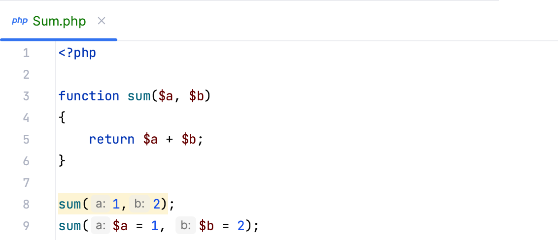 Parameter hints for literals