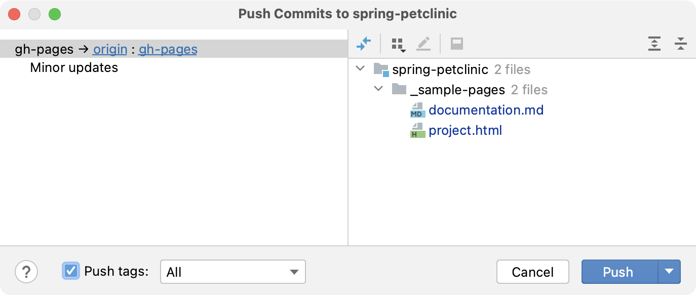 Push Tags option in the Push Commits dialogue