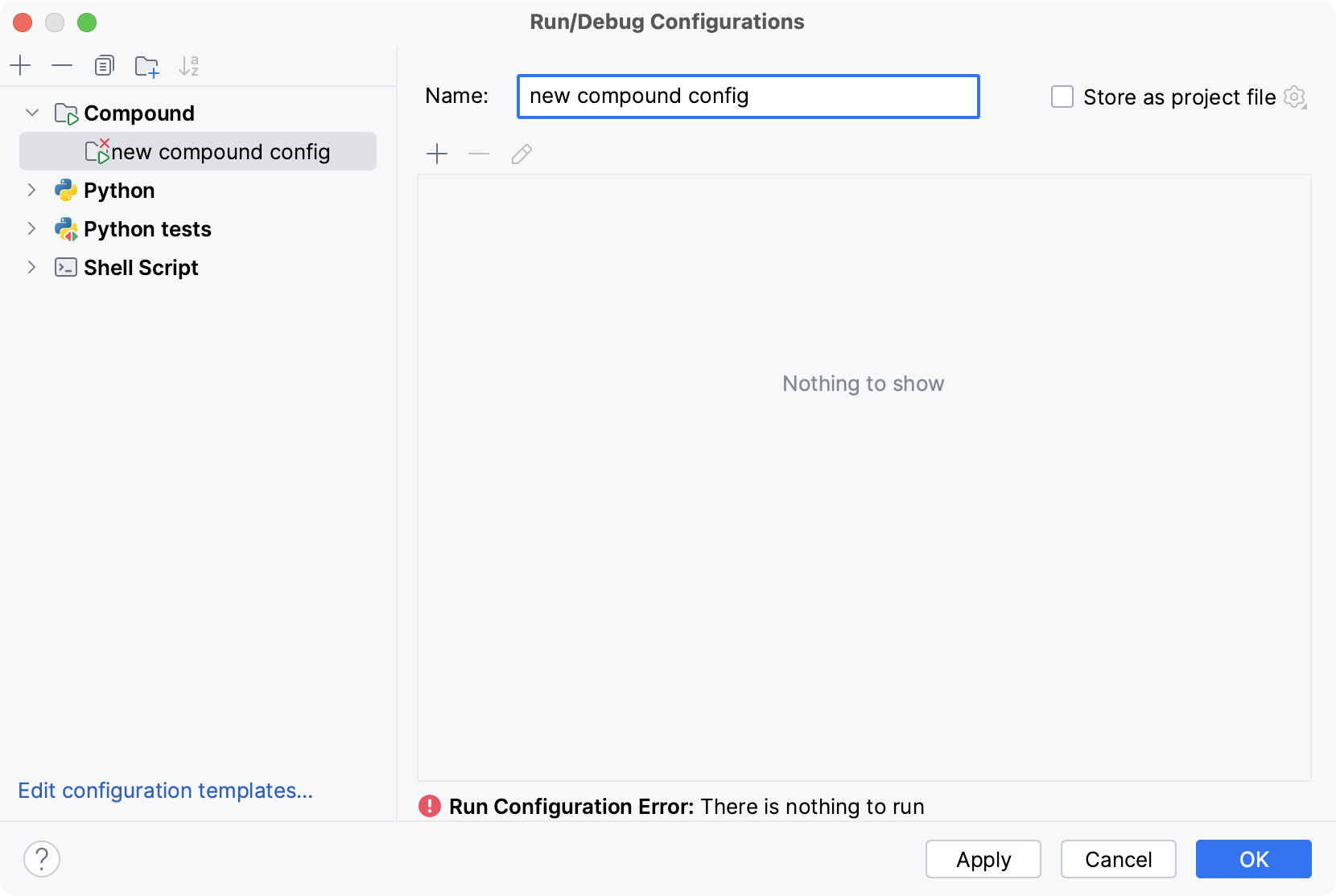 creating a new run/debug configuration