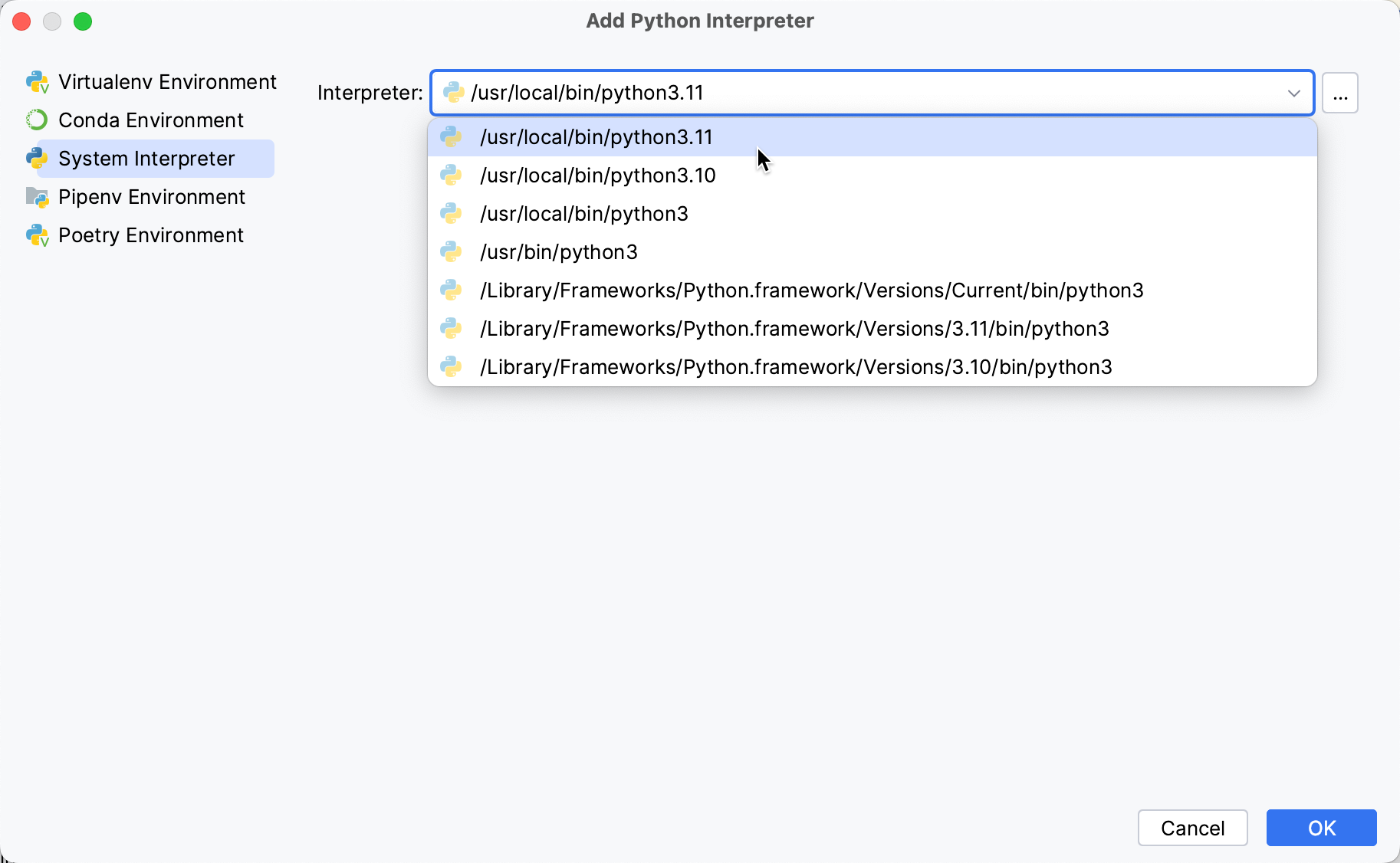 Adding a system interpreter