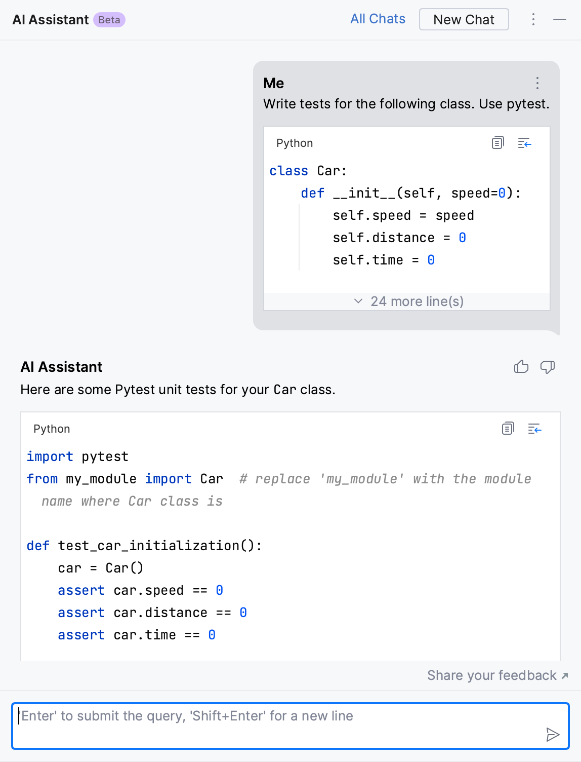 PyCharm: Asking AI Assistant programming-related questions