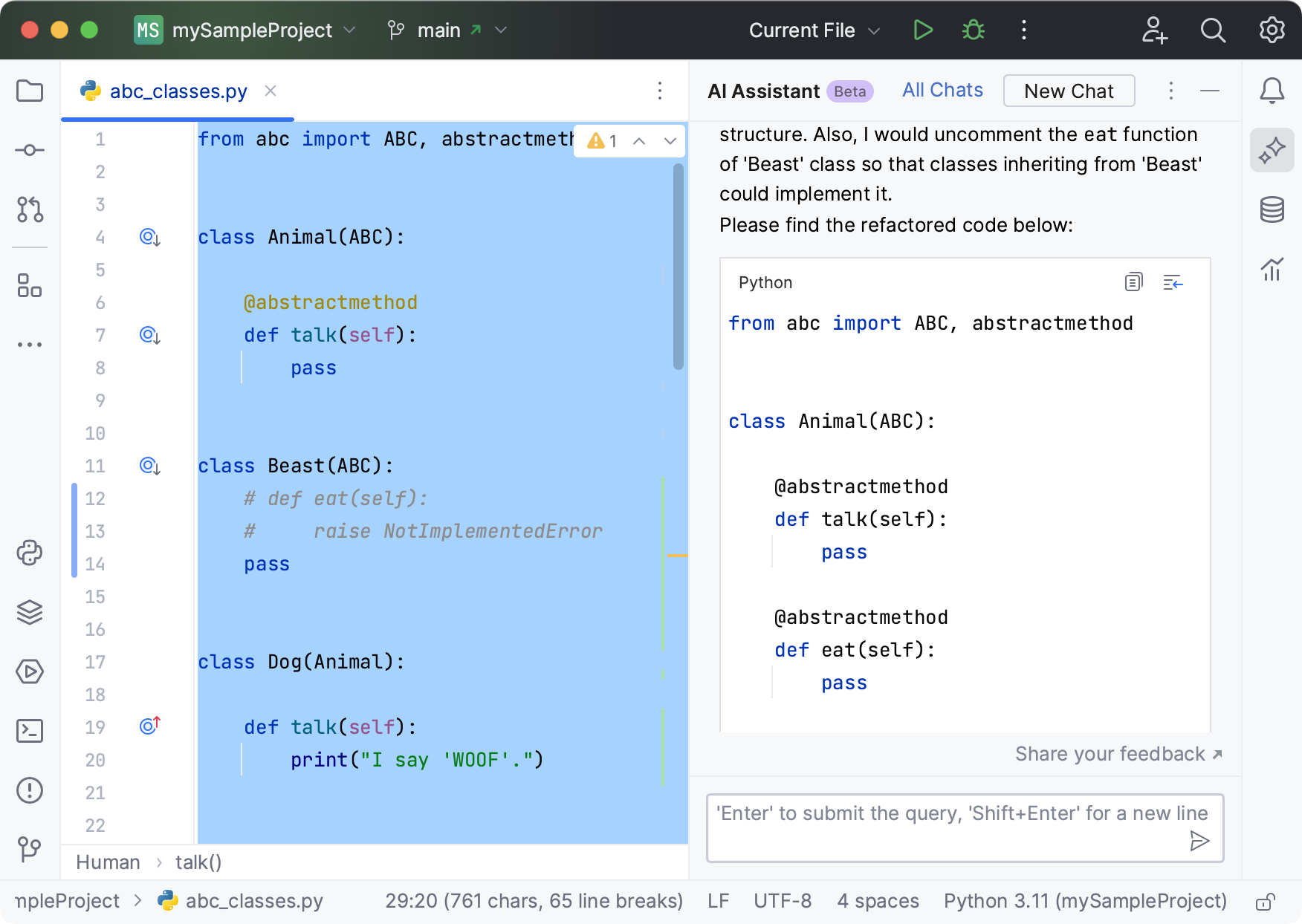 PyCharm: AI Assistant suggests refactoring