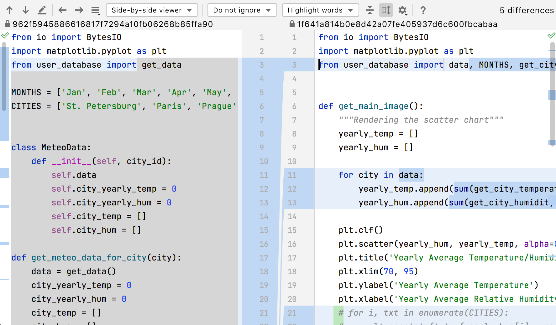 PyCharm: differences viewer