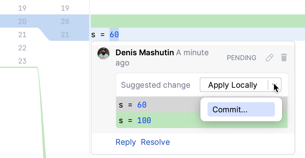 GitHub suggested change apply locally