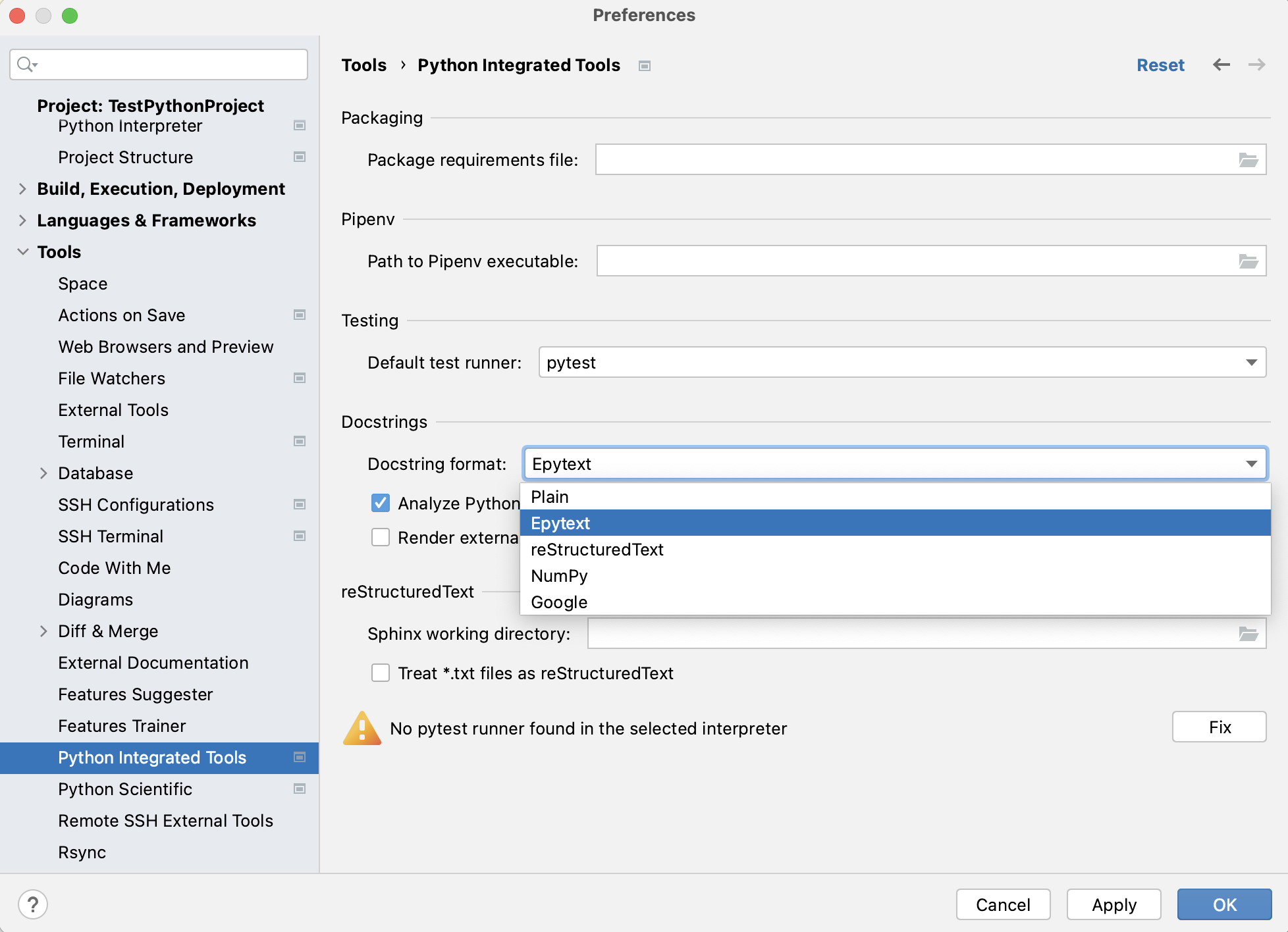 Changing the type of docstrings