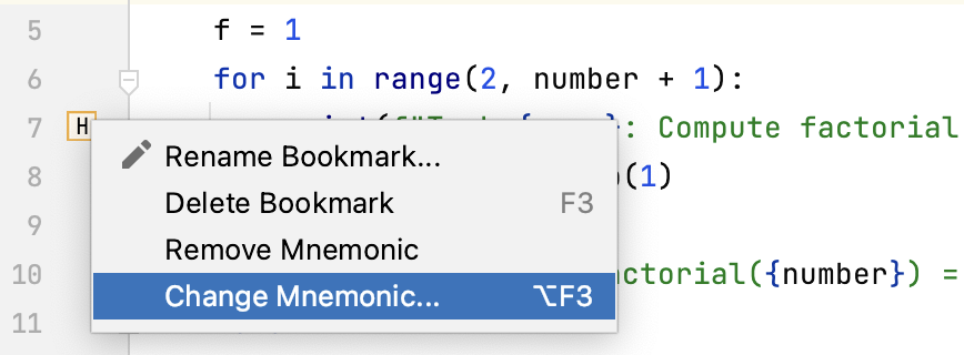 Changing a mnemonic identifier for a bookmark