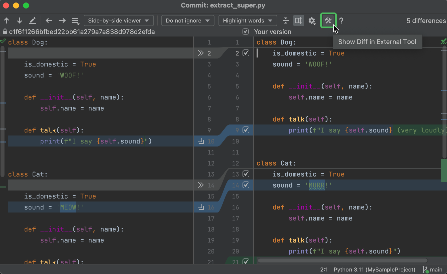 Compare files, folders, and text sources | PyCharm Documentation
