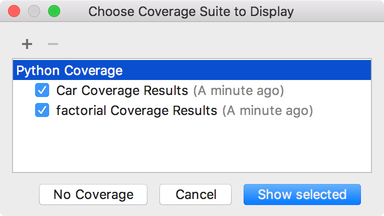 Choose Coverage Suite to Display dialog