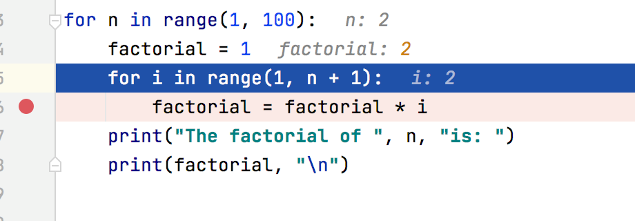 Inline values of the variables change with each step