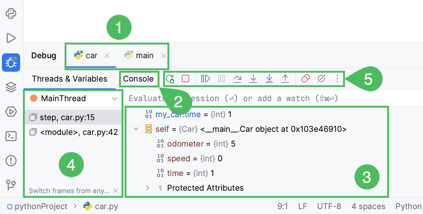 Debug tool window overview