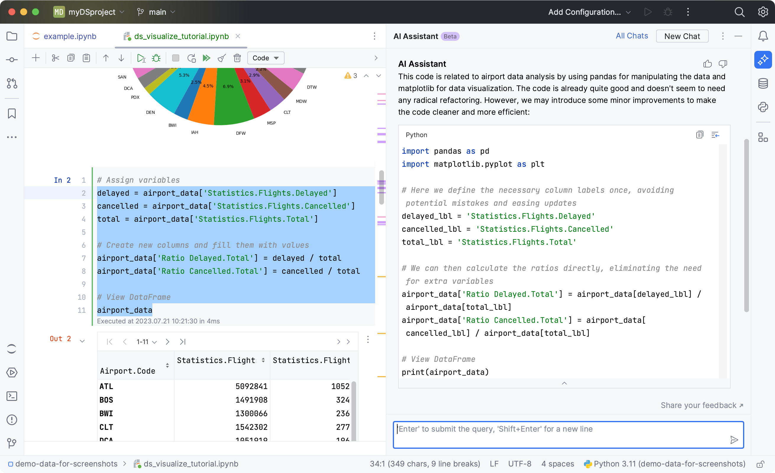 DataSpell: AI Assistant suggests refactoring