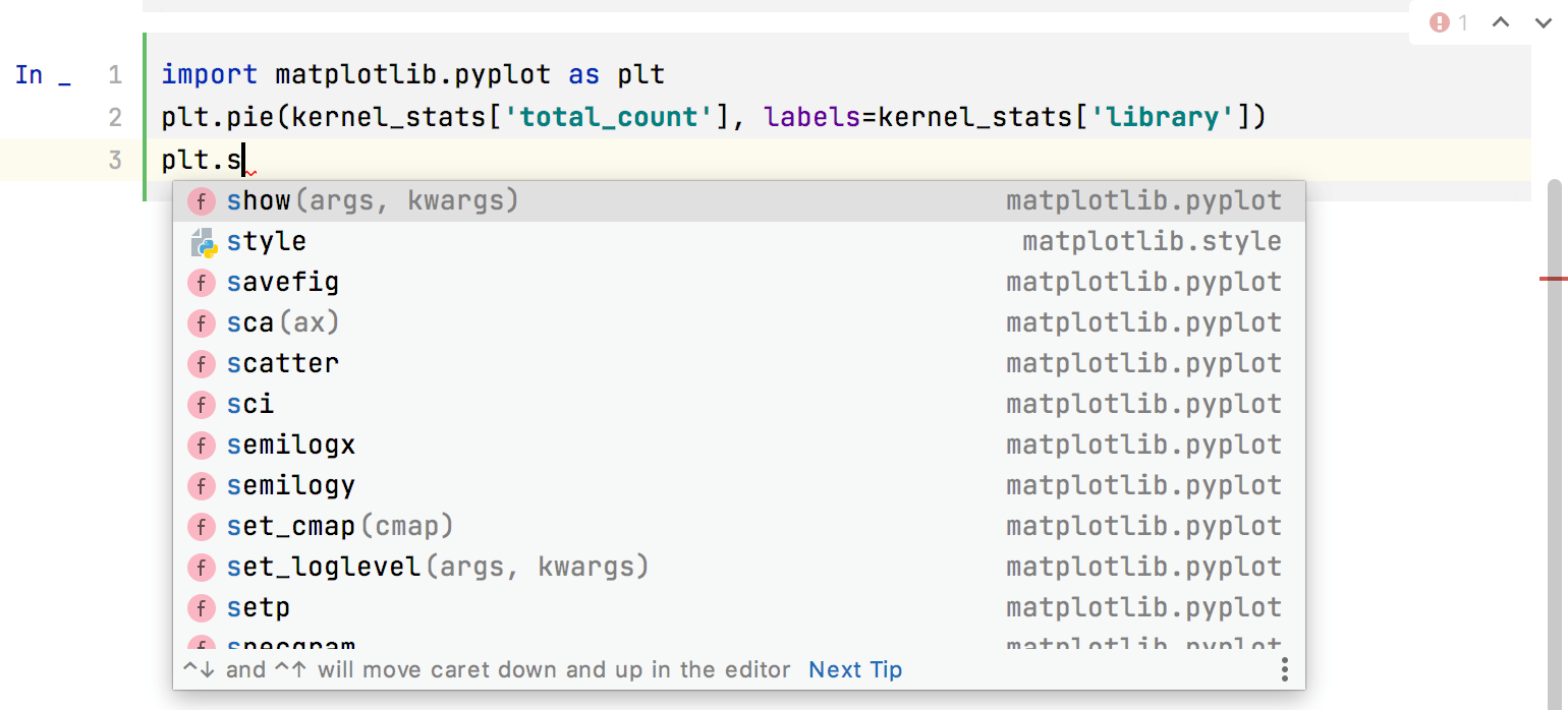 Using code completion for matplotlib