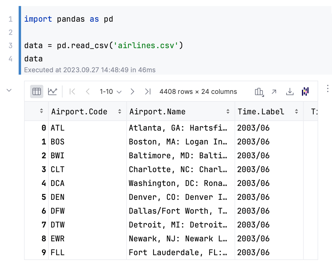 Running a cell with a table output