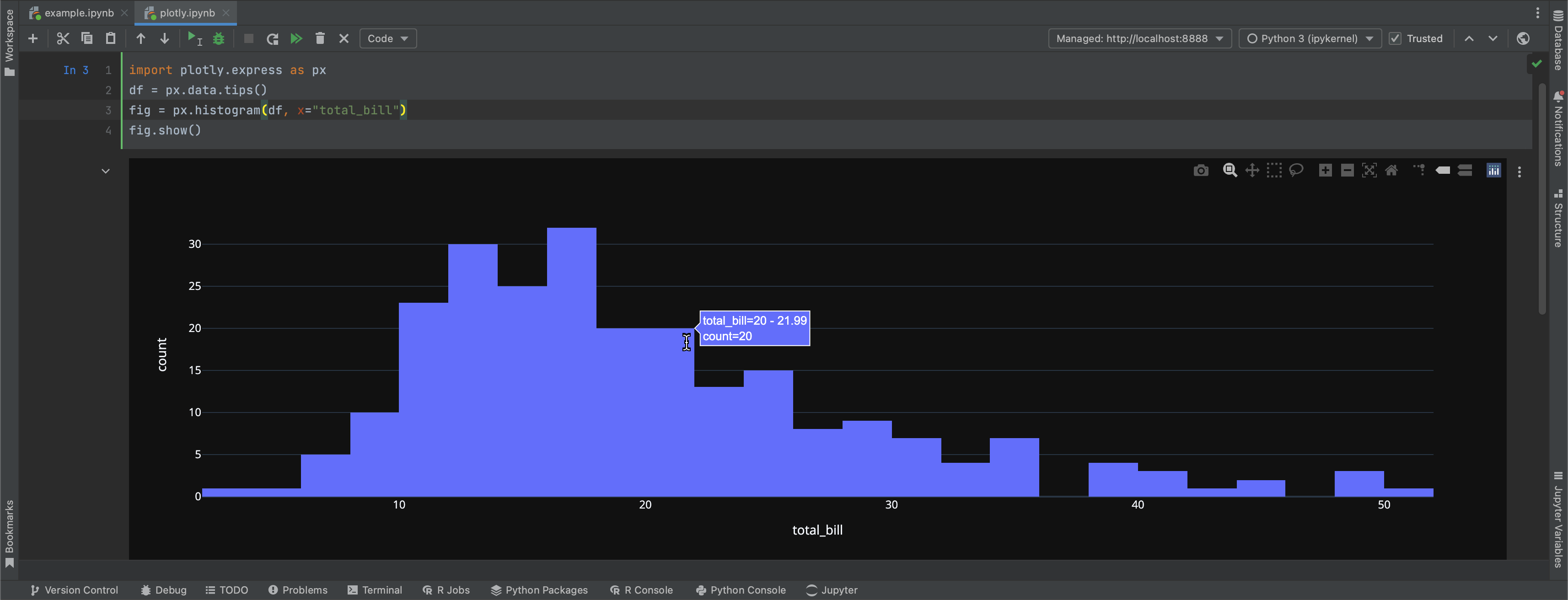 Viewing the output of the interactive widget in
the light theme