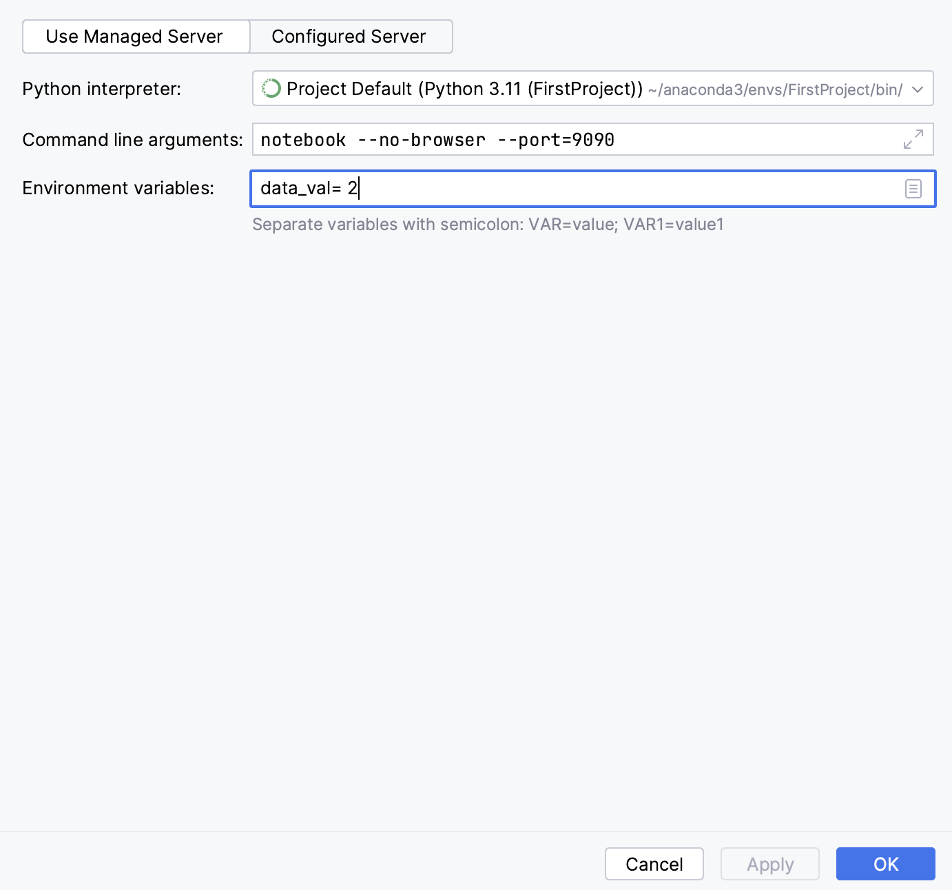 Create environment variables and assign values