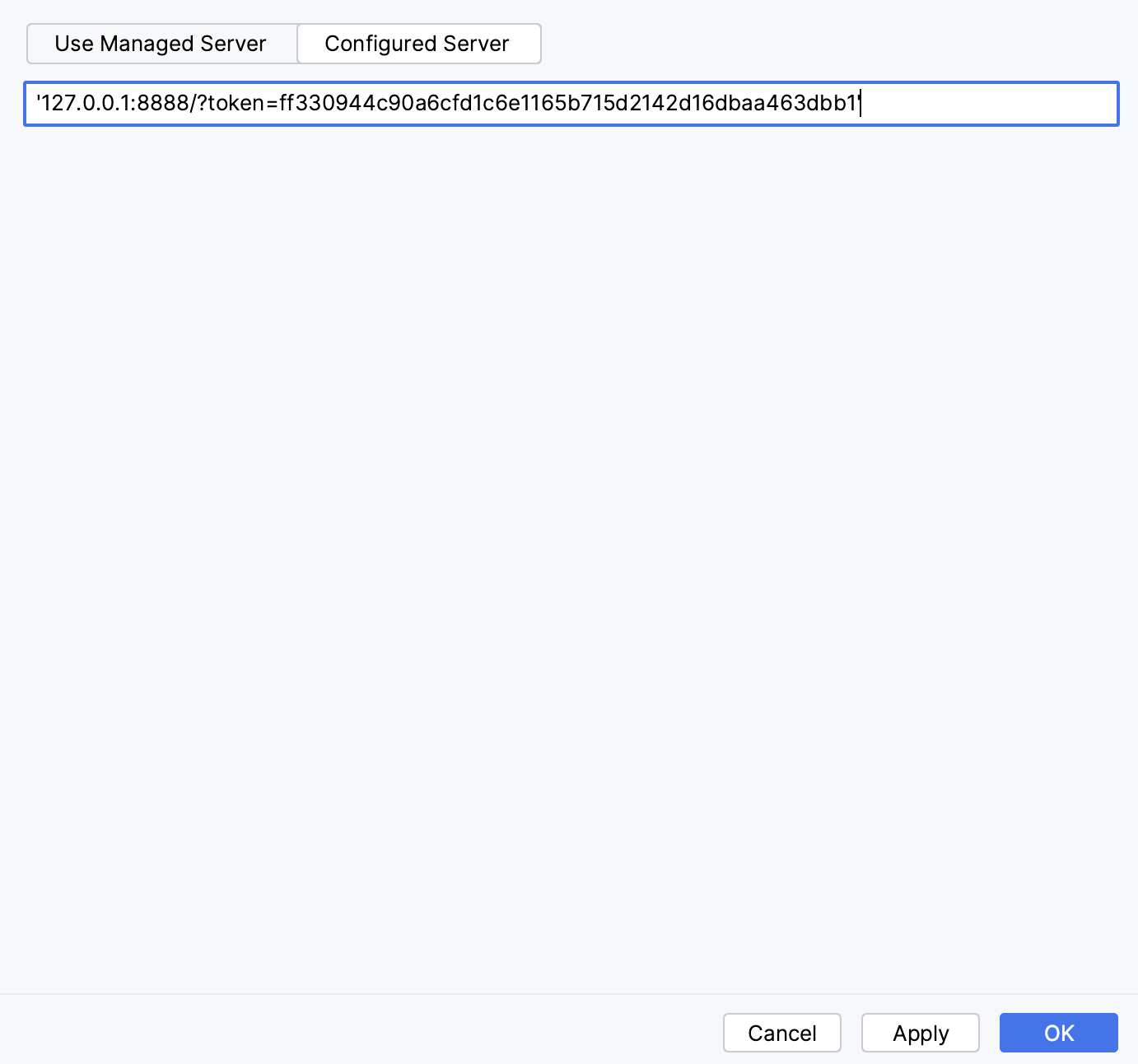 Configure a Jupyter server. Settings dialog