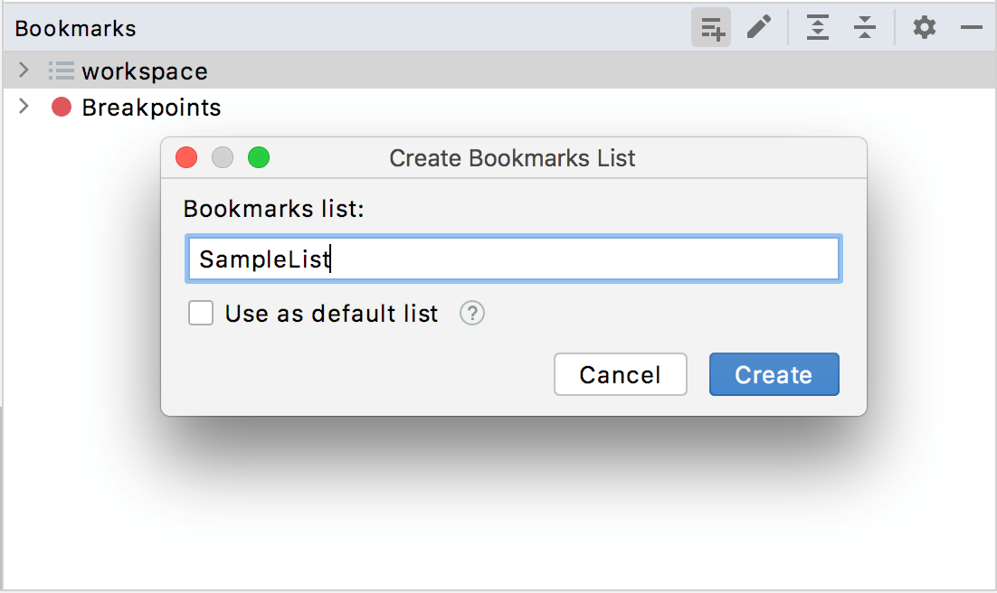 Creating new bookmarks list