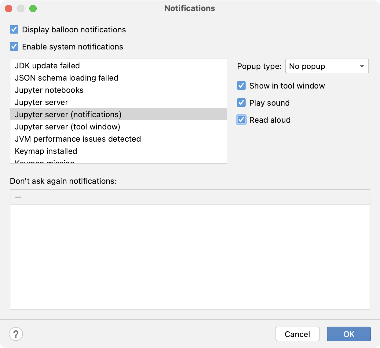 Configuring notifications settings