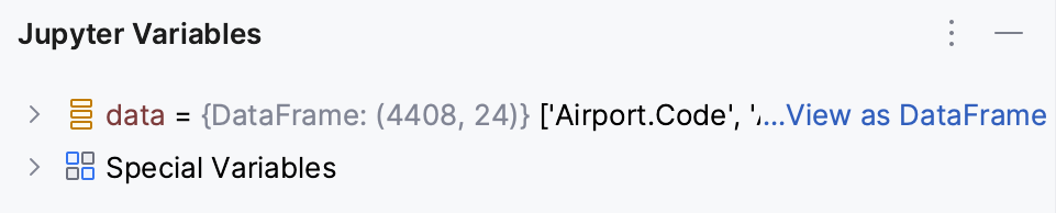 Jupyter Variables tool window with data variable