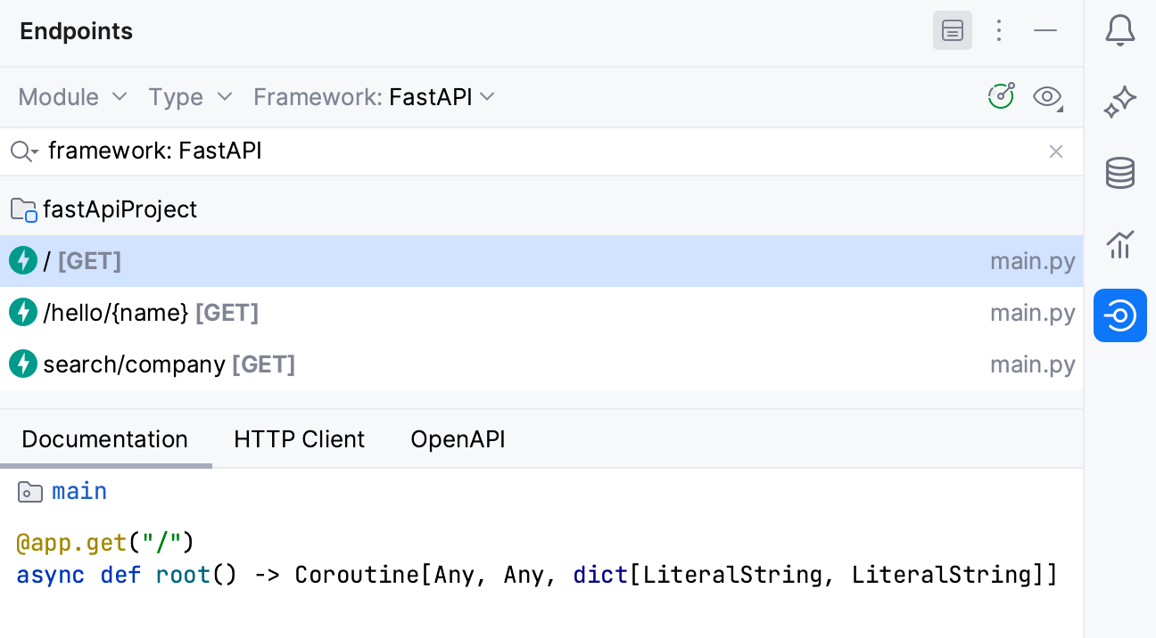 Endpoint tool window