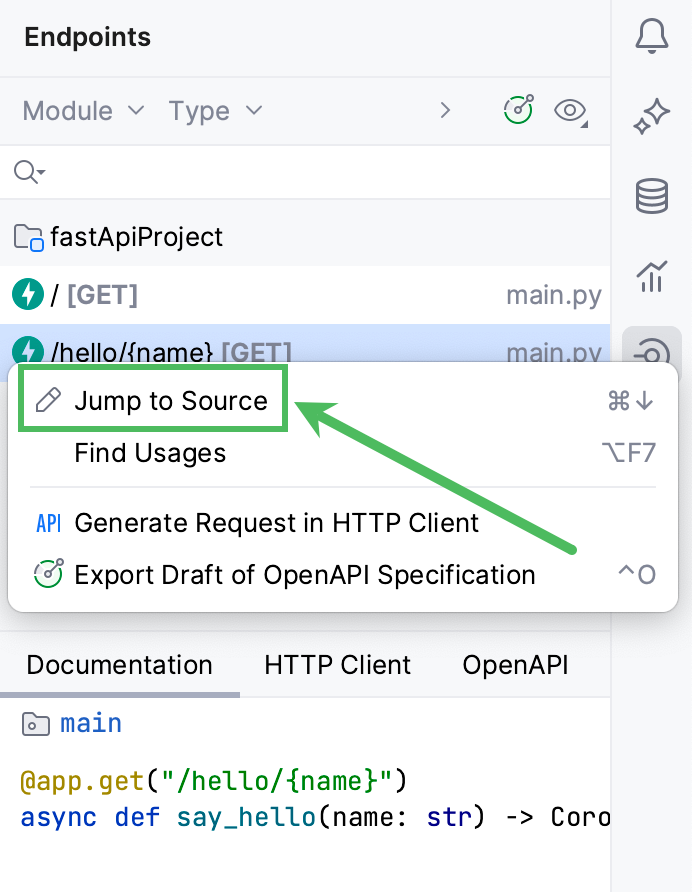 Jump to source from the Endpoint tool window