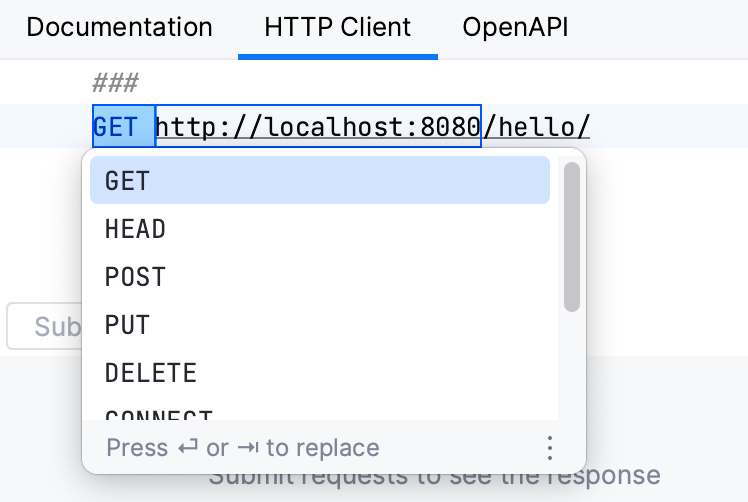 Live templates for an HTTP client
