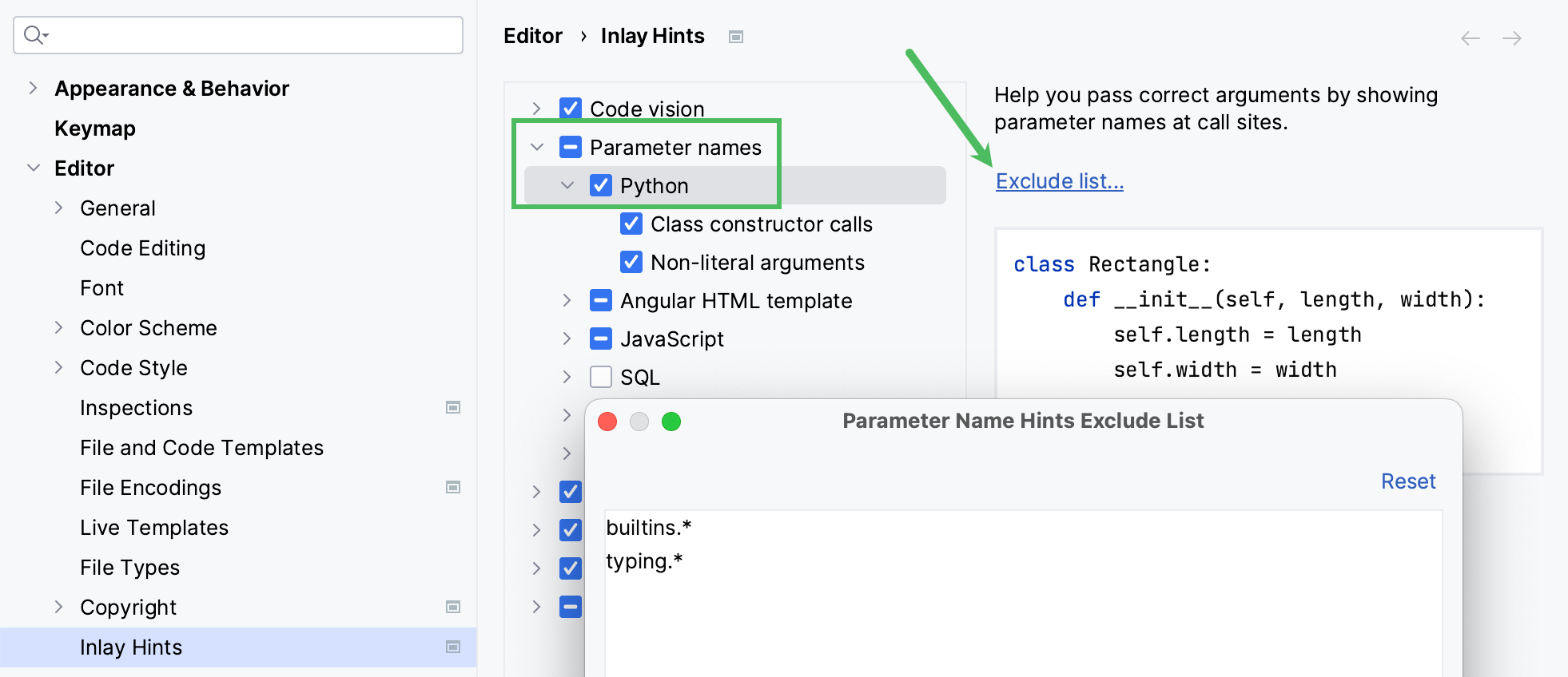 datagrip parameter name hints