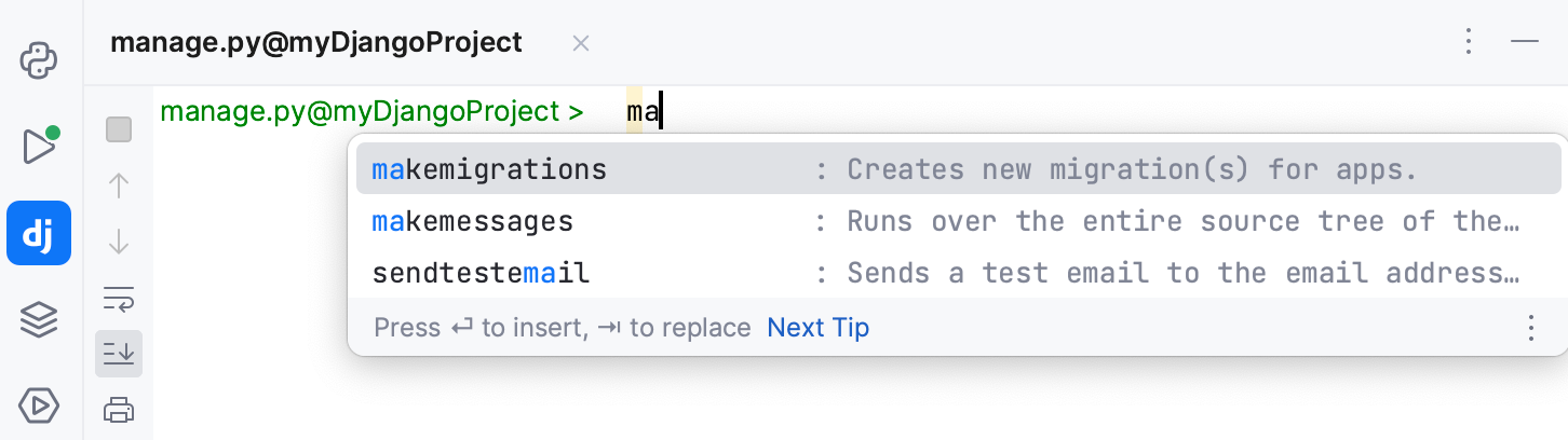 Completion in the manage.py console