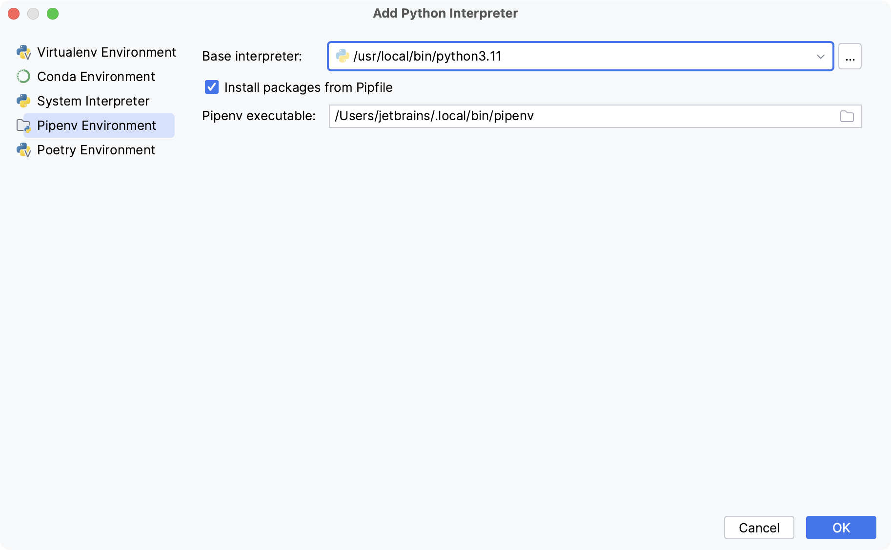 Adding a Pipenv environment