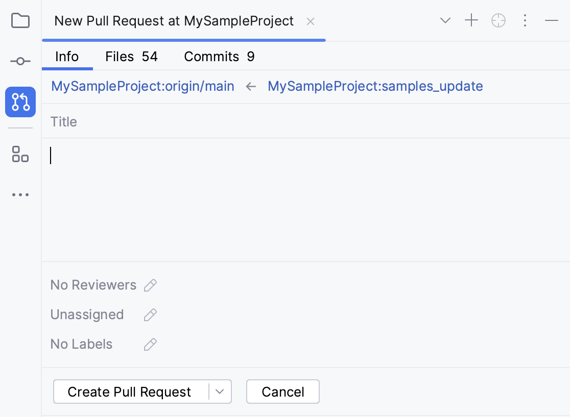 Pull Requests tool window with a new pull request