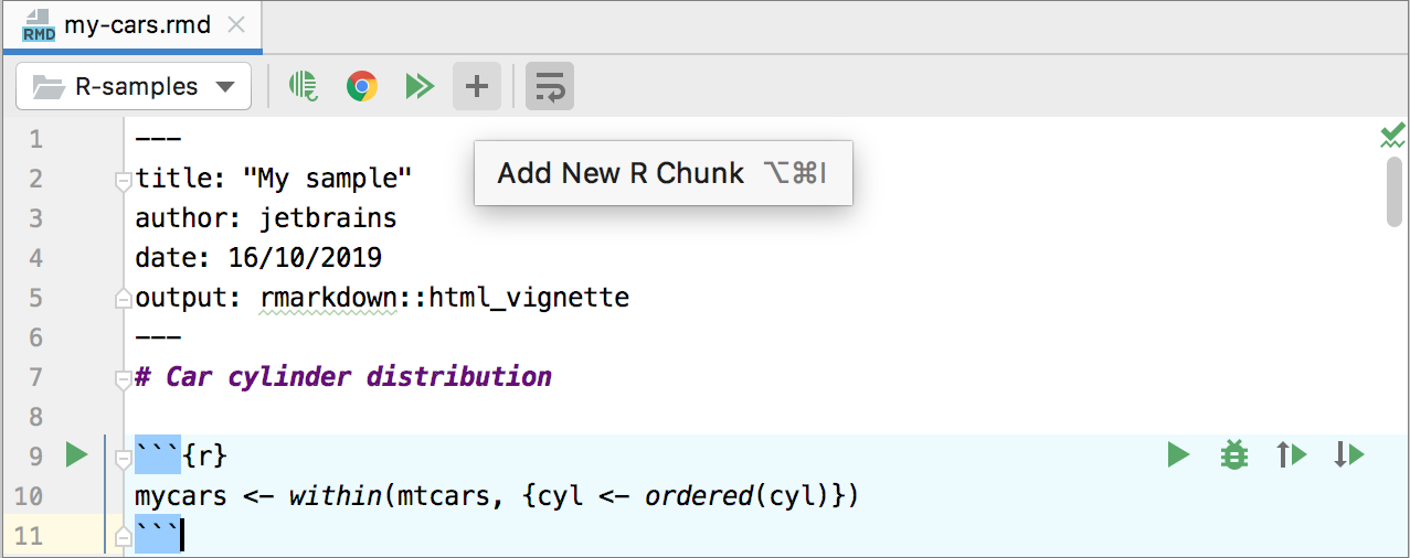 Adding a new code chunk to a R Markdown file