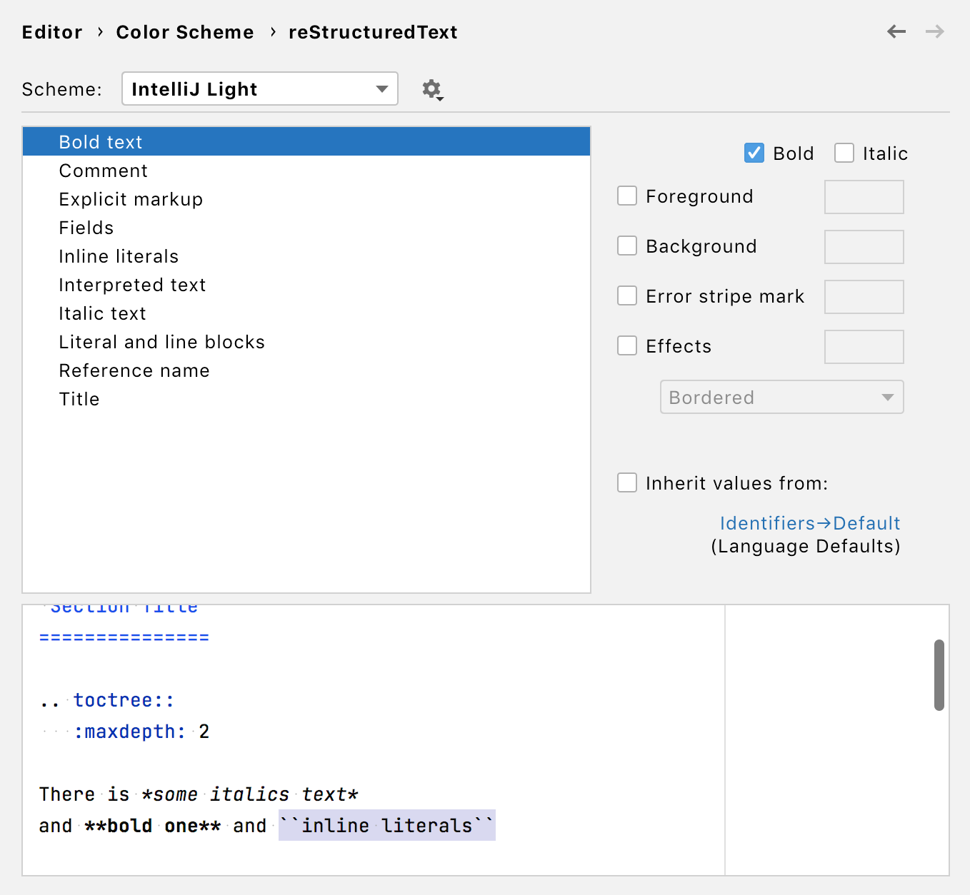 setting color scheme for reStructuredText