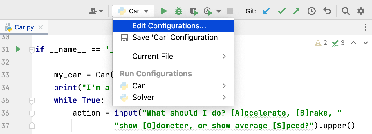 Select Run/Debug Configuration