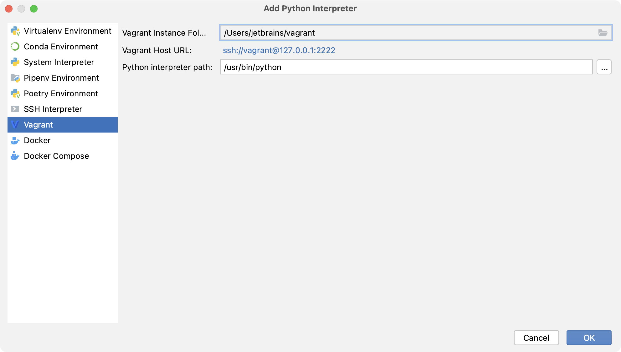 Add a remote interpreter using Vagrant