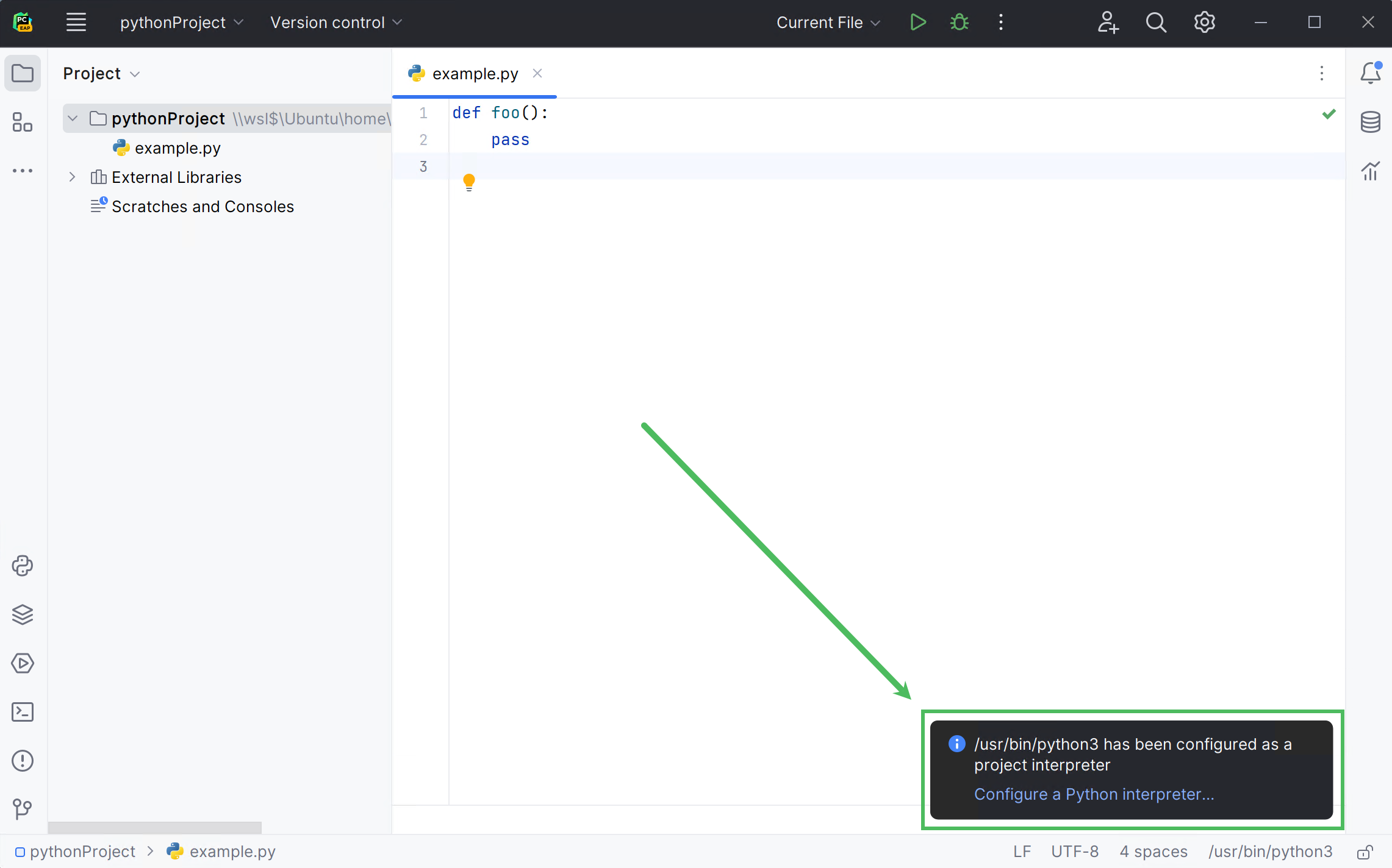 Configured WSL interpreter