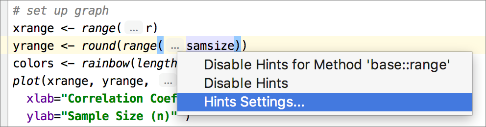 Context menu to configure inlay hints for R