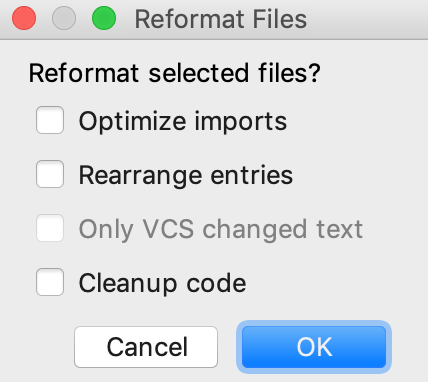 Reformat Files dialog