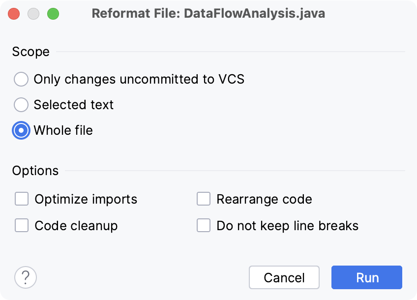 Reformat file dialog