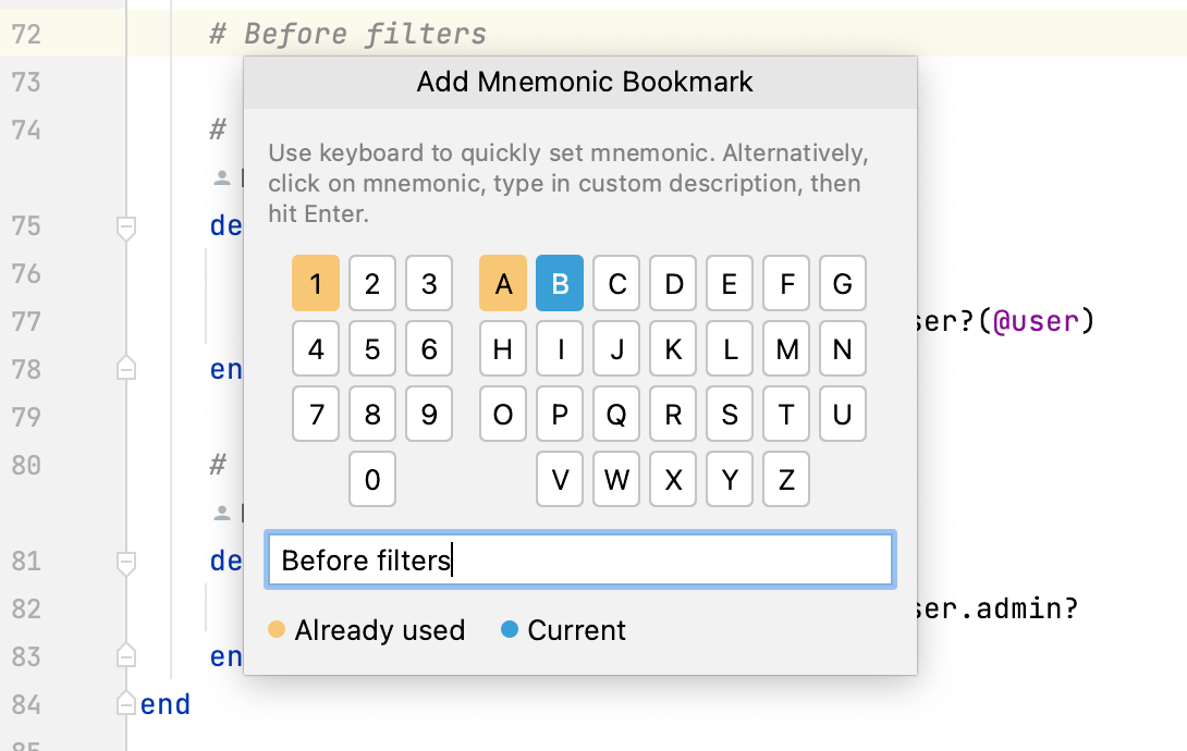Adding a mnemonic bookmark
