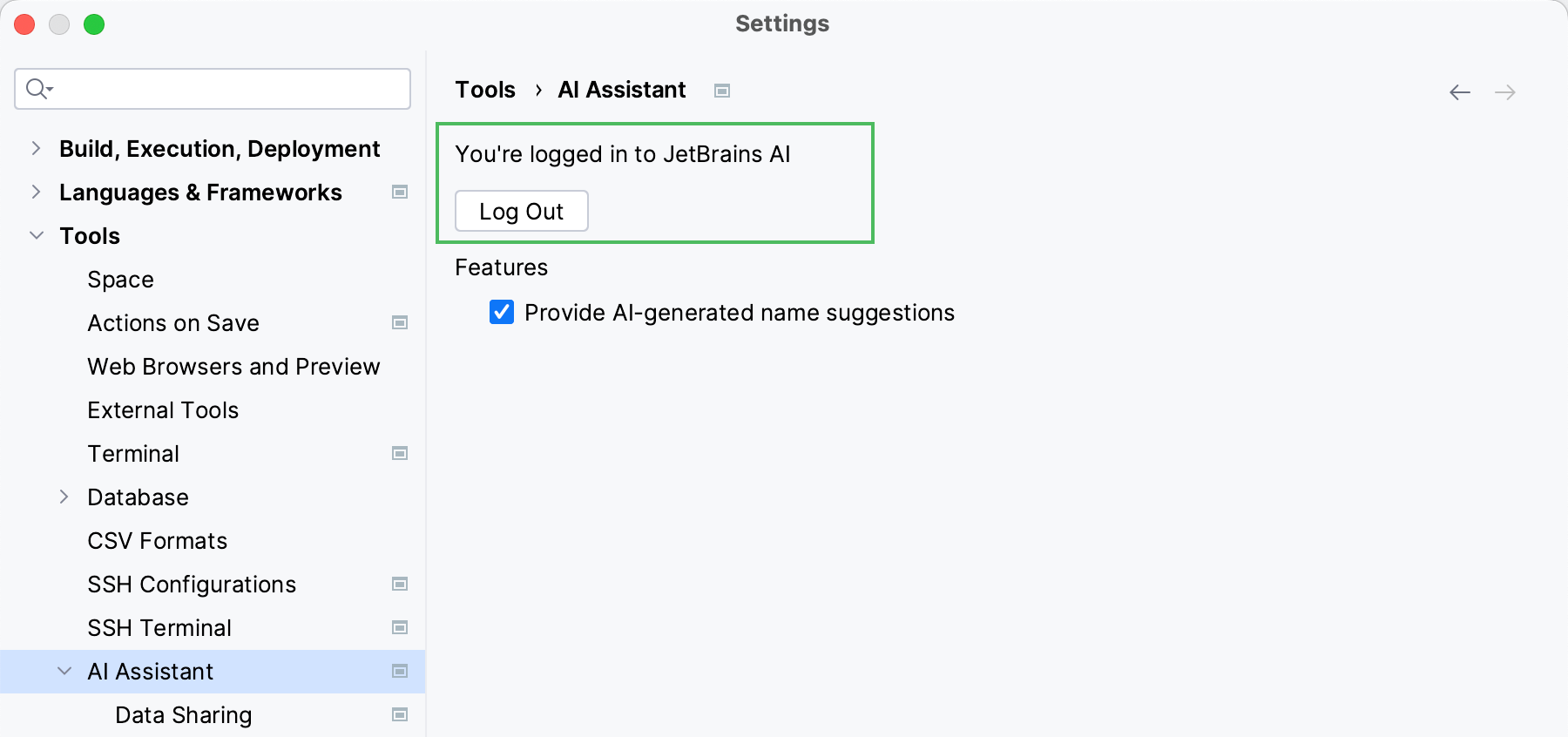 AI Assistant settings