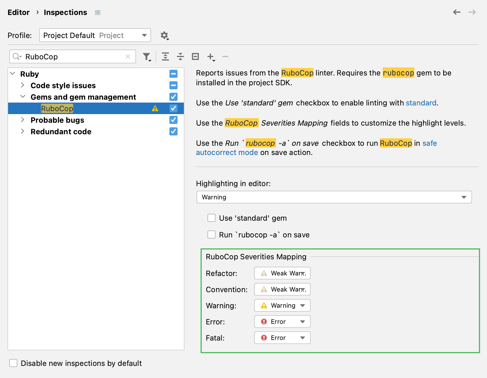 Severity mappings